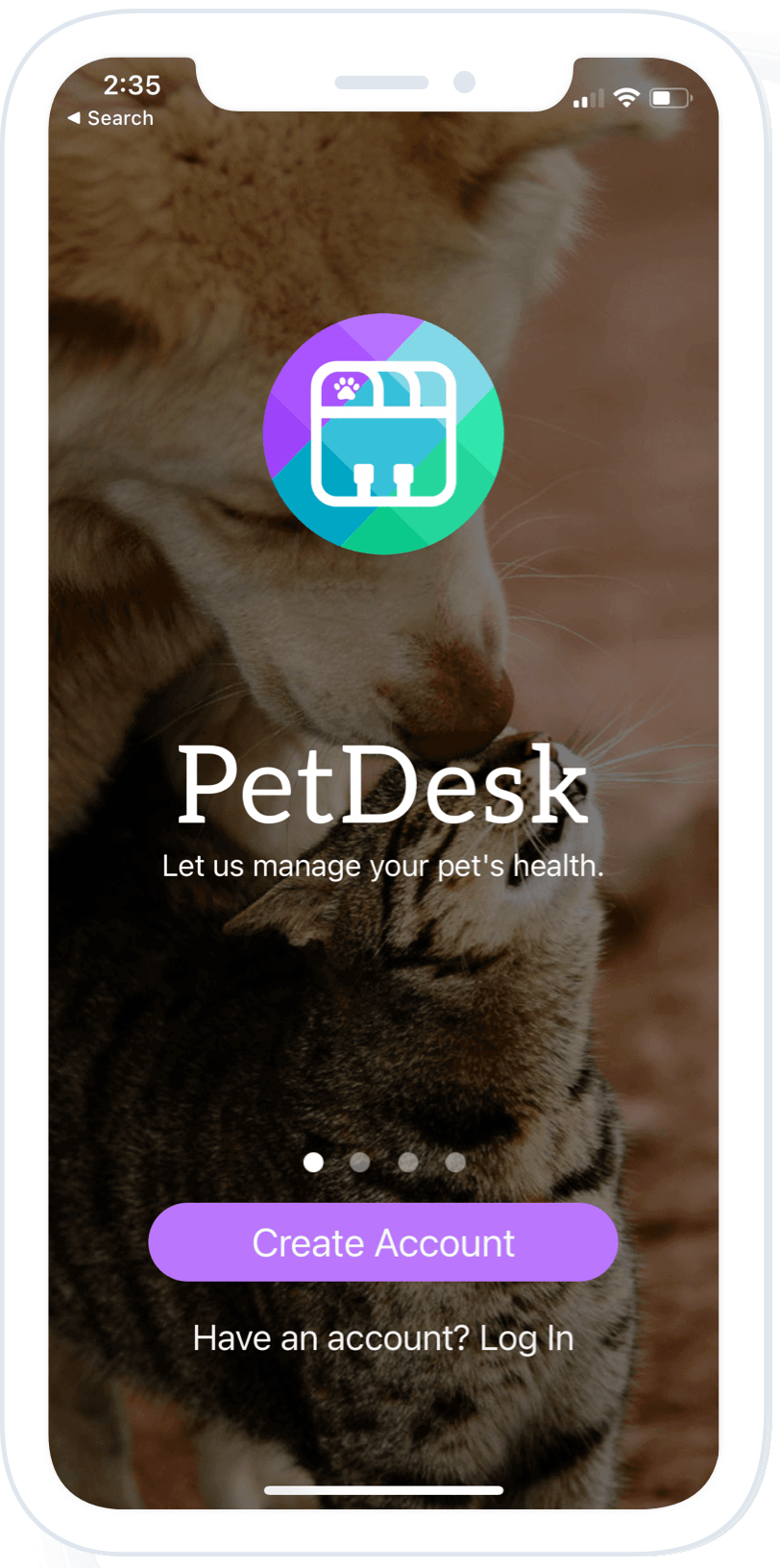 A screenshot of PetDesk splash screen in a phone